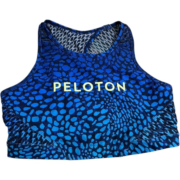 Peloton x WITH Blue Black Sports‎ Bra Crop Top Women's Medium Branded High Neck - Picture 1 of 7
